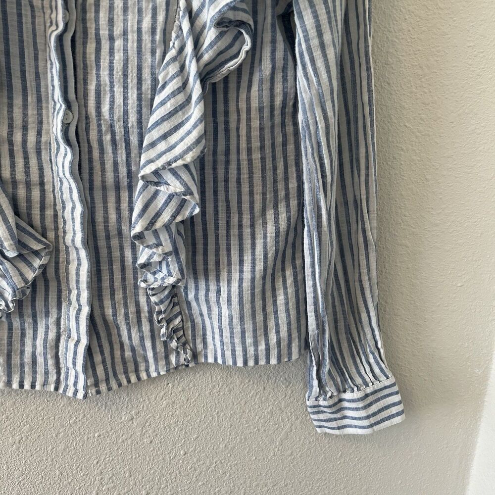 Rebecca Minkoff Blouse Women's XS Ciera Ruffle Top Striped Button Up Victorian - Picture 6 of 15